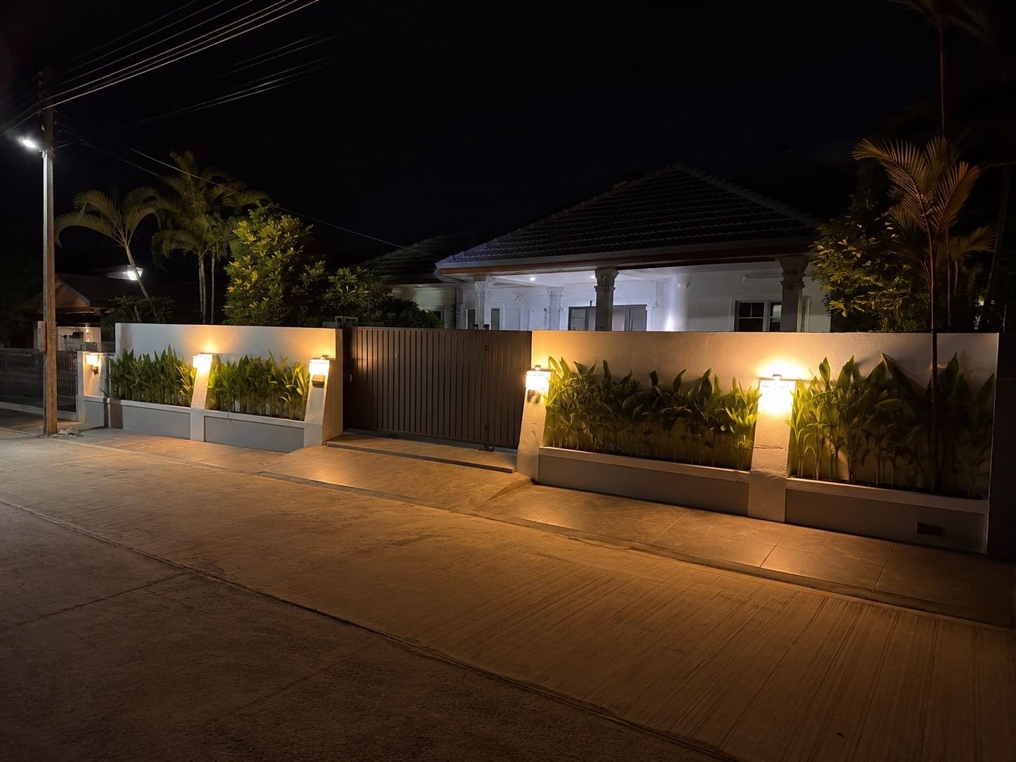 Villa entrance at night