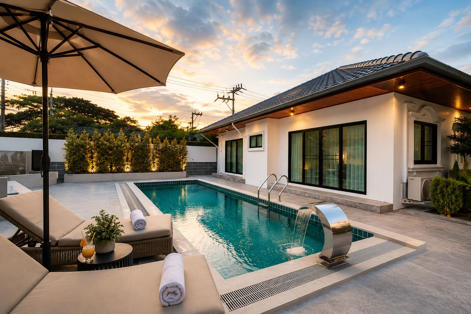 Private pool at sunset, Lumina Pool Villa